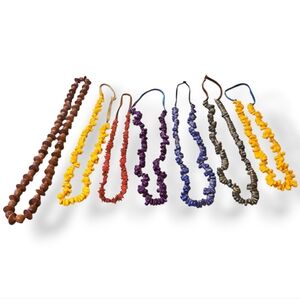 Vintage Corn Seed Necklace Bundle Lot Dyed Dried Leather Wood Jewelry Colorful